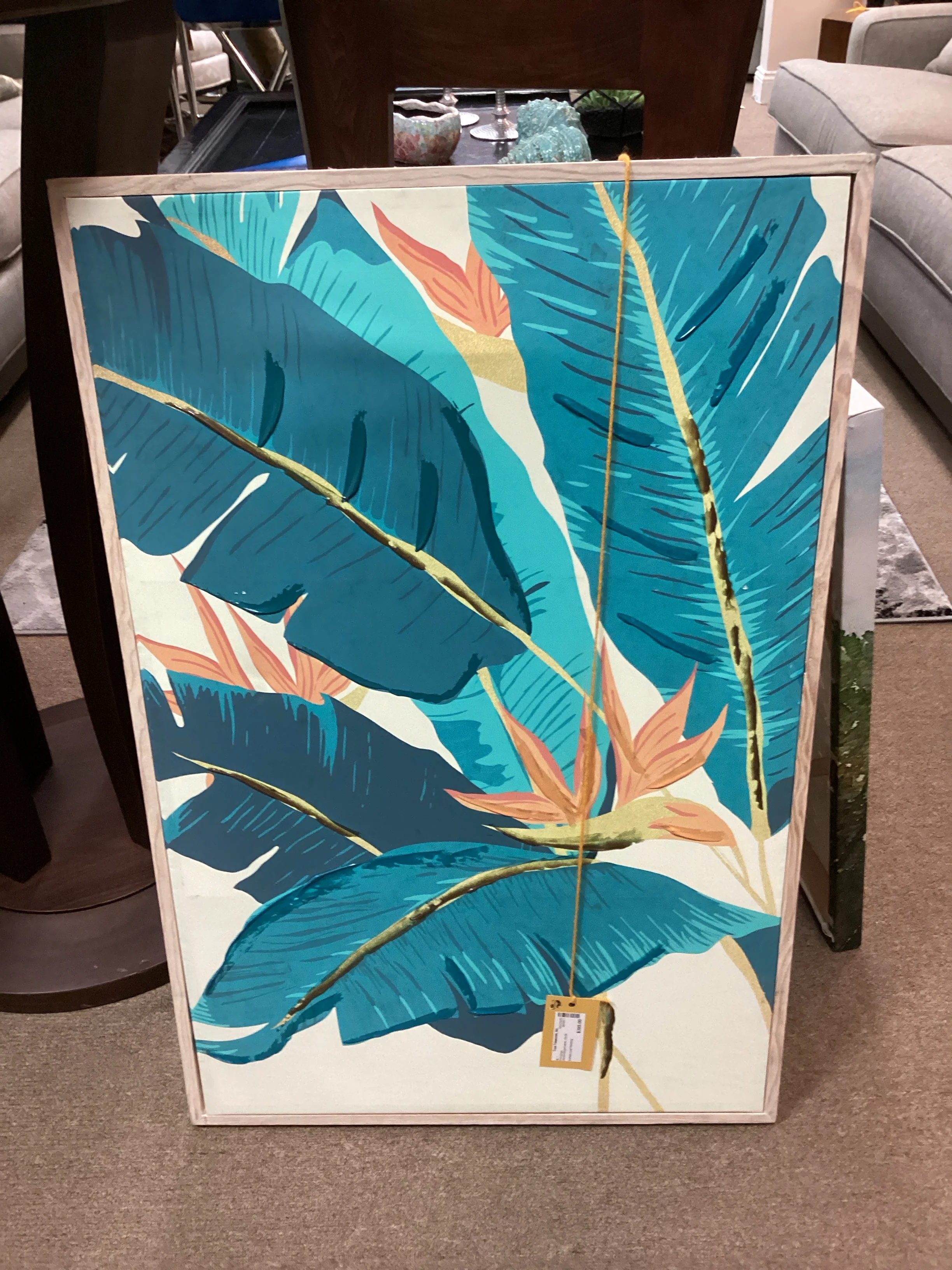 Blue, Orange, and Yellow Palm Leaf Painting