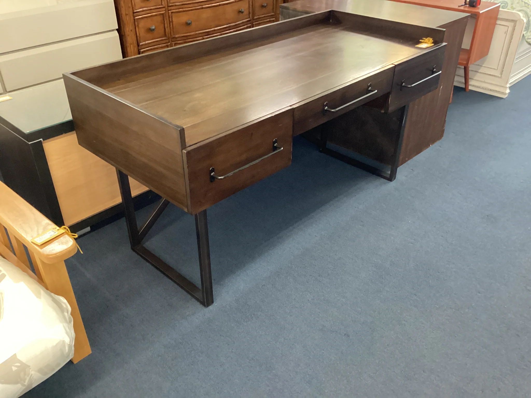 Dark Wood Three Drawer Desk - Image 2