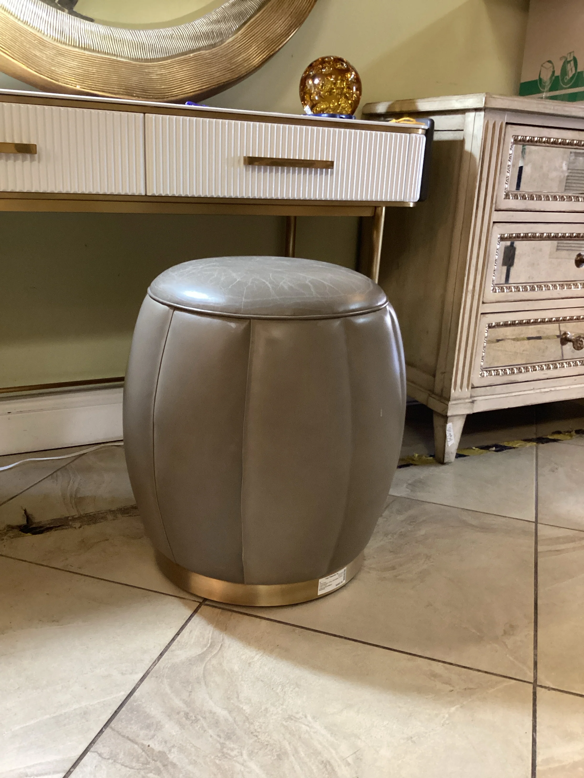 Four Hands Leather Ottoman Gold Base