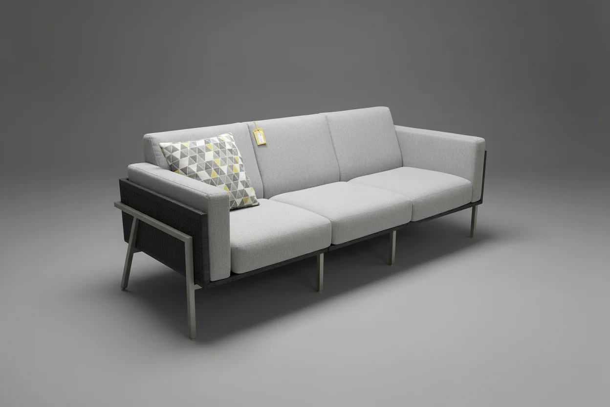 Gray Three Cushion Outdoor Sofa