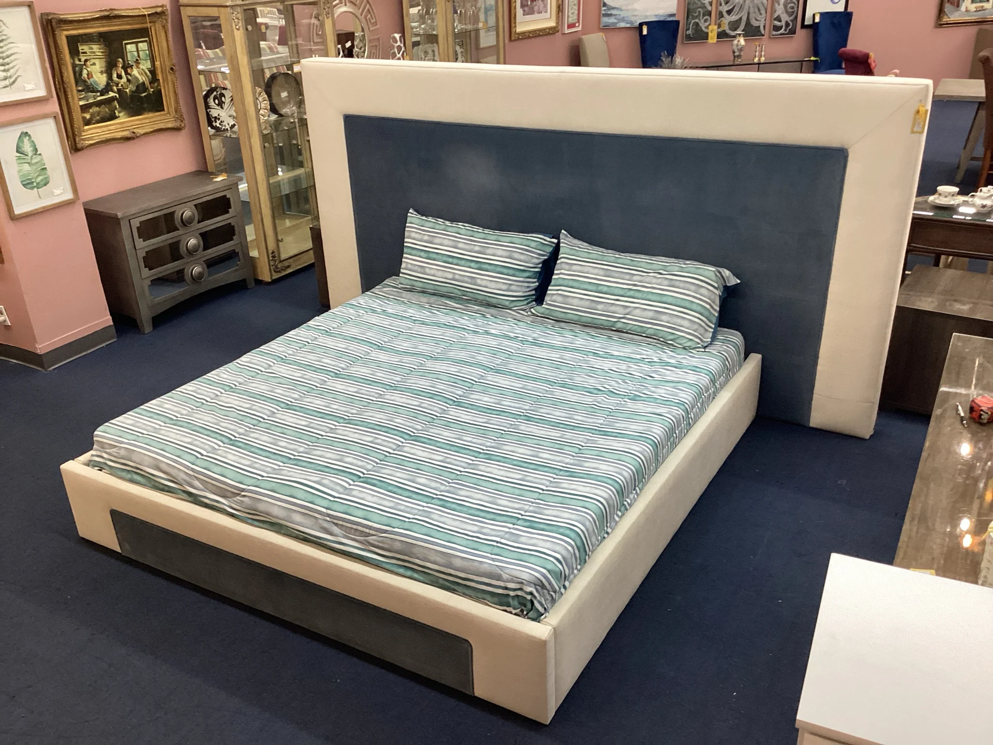 King Size Blue And Cream Bed - Image 2