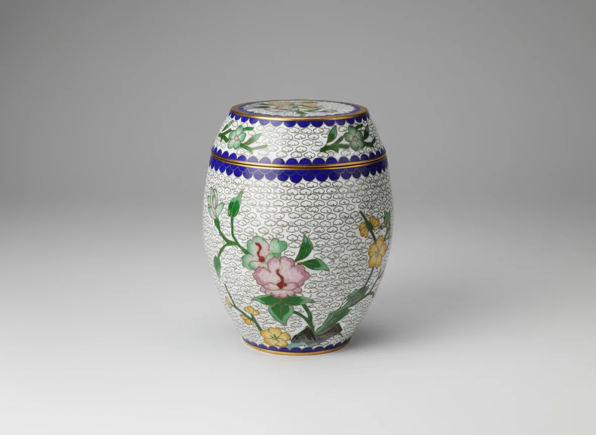 Lidded Cloisonne Barrel Jar