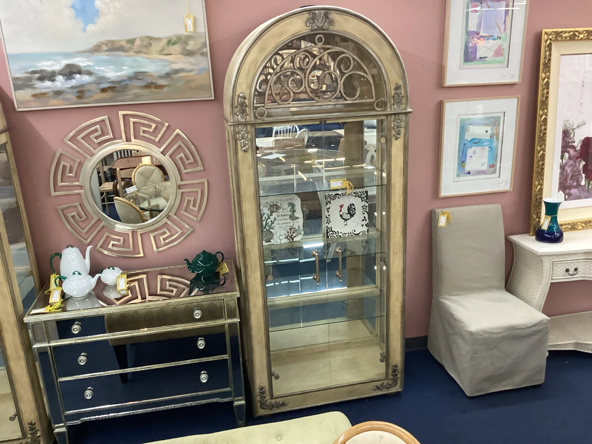 Light Wood Arched Curio Cabinet - Image 2