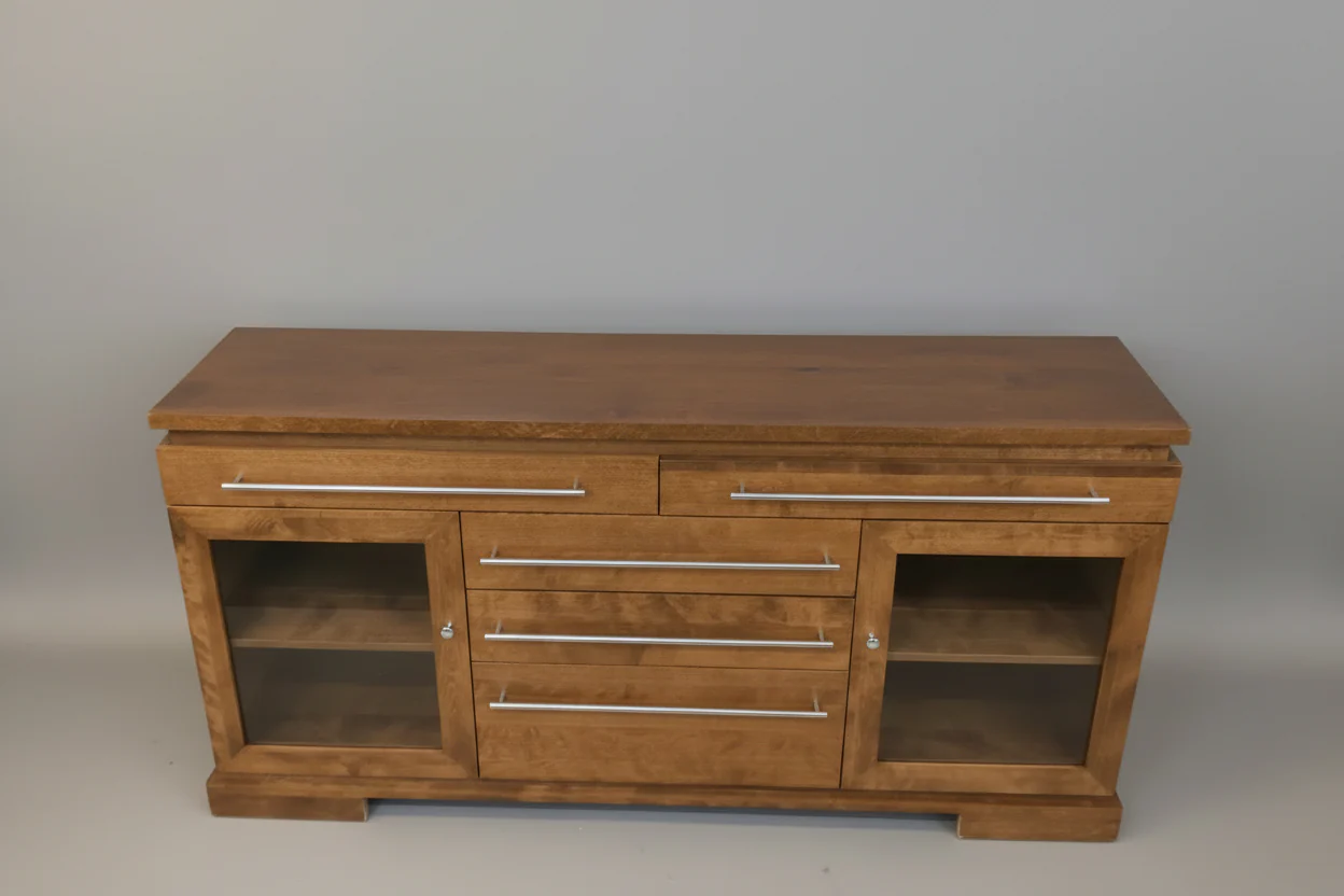 Medium Wood Credenza With Five Drawers And Two Doors