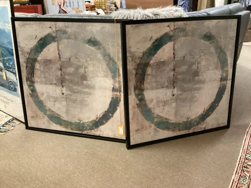 Pair Circle Paintings Muted Tones