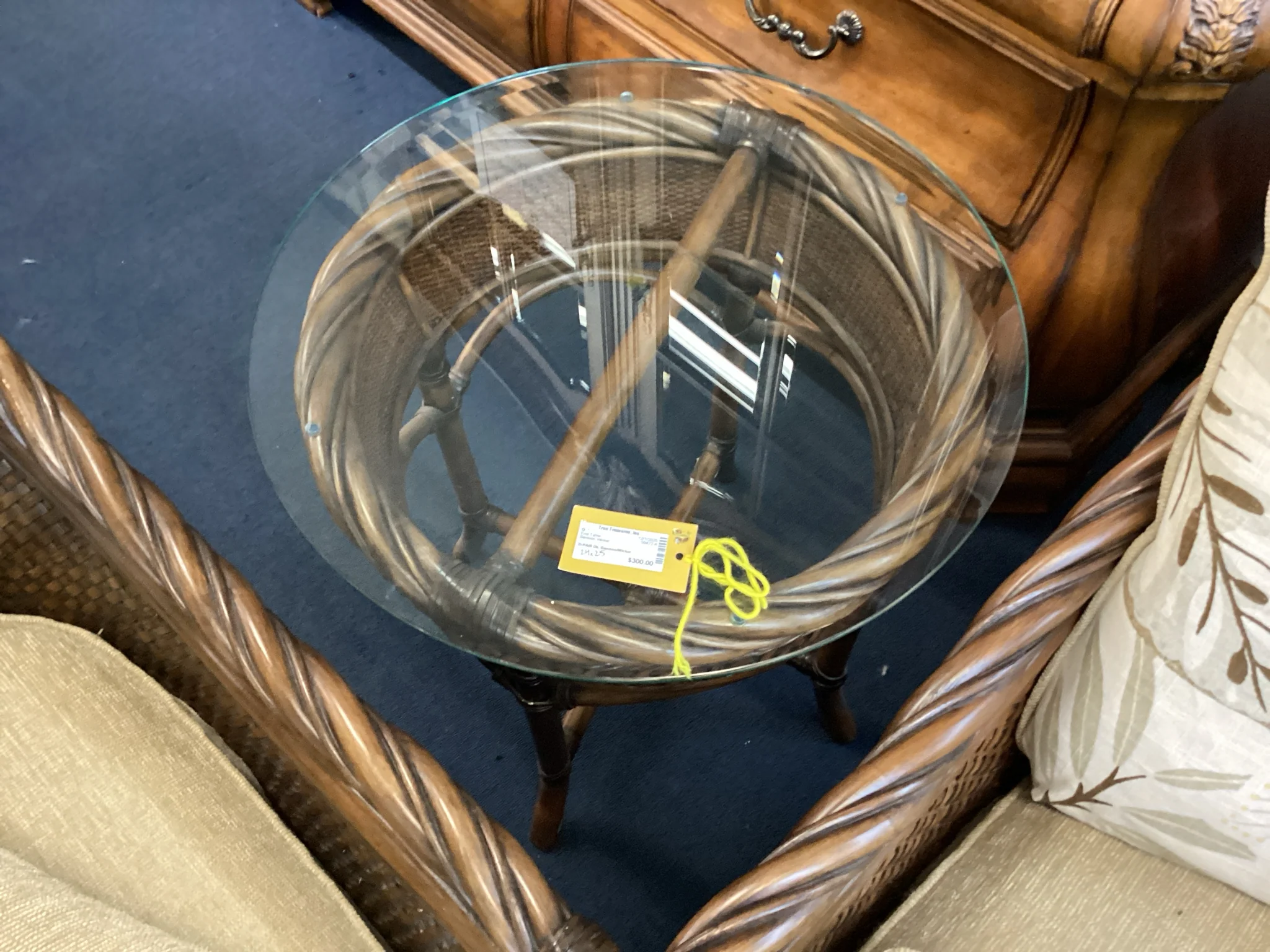 Pair Of Dark Wood Bamboo And Wicker End Tables - Image 2