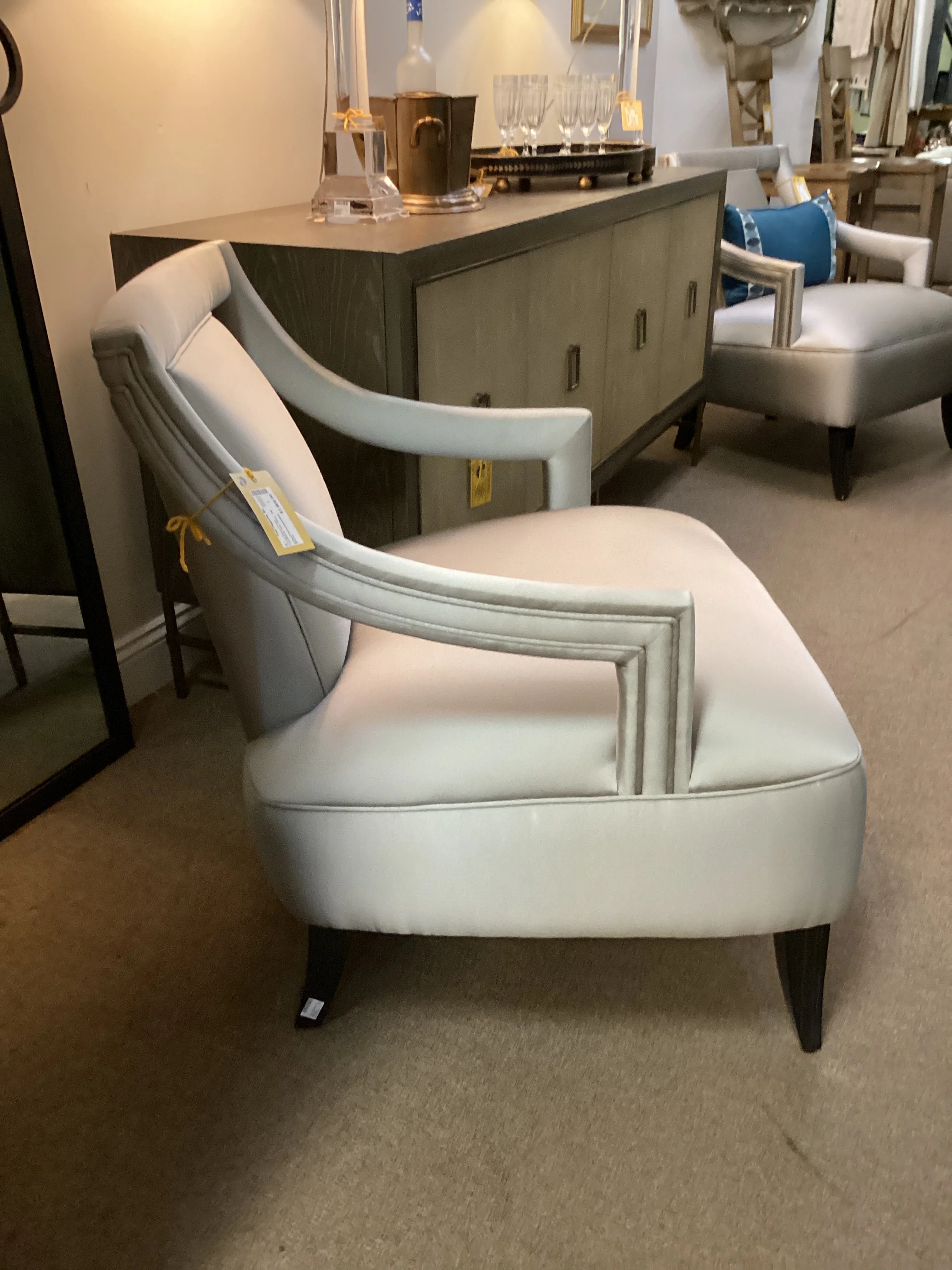 Pair of Gray Silk Corset Living Room Chairs by Munna - Image 3