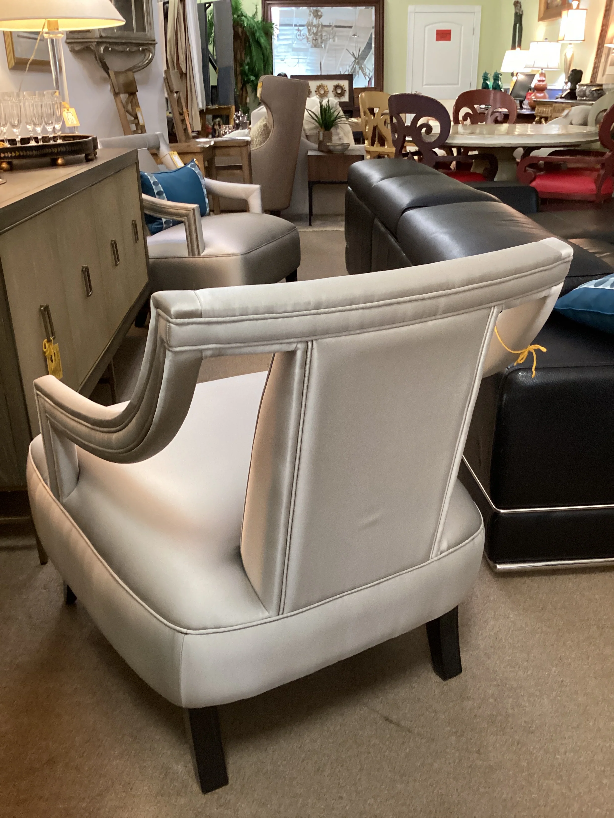 Pair of Gray Silk Corset Living Room Chairs by Munna - Image 4