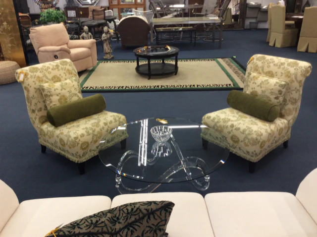 Pair Of Green And Yellow Floral Living Room Chairs