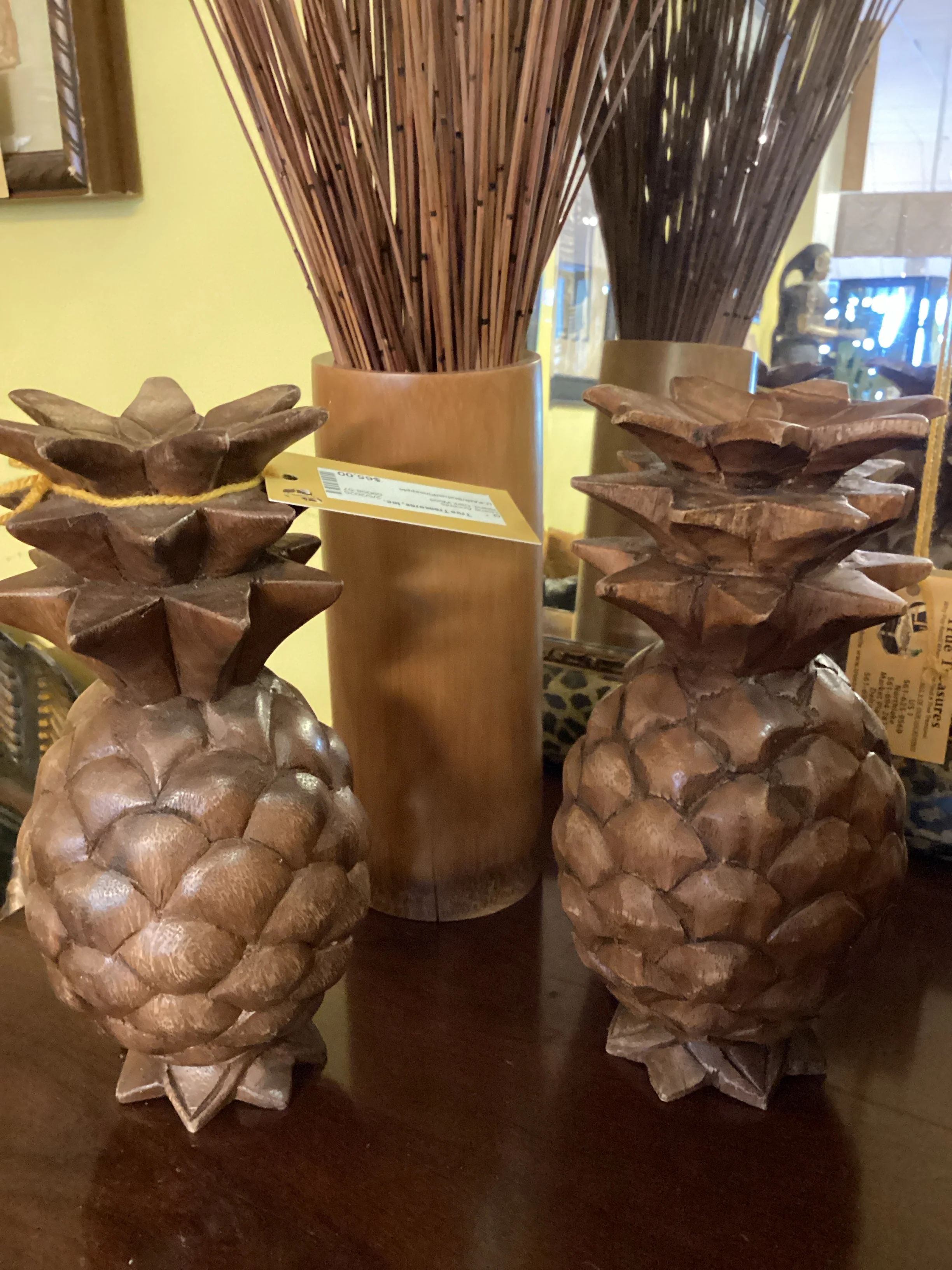 PAIR Pineapple Wood Statues