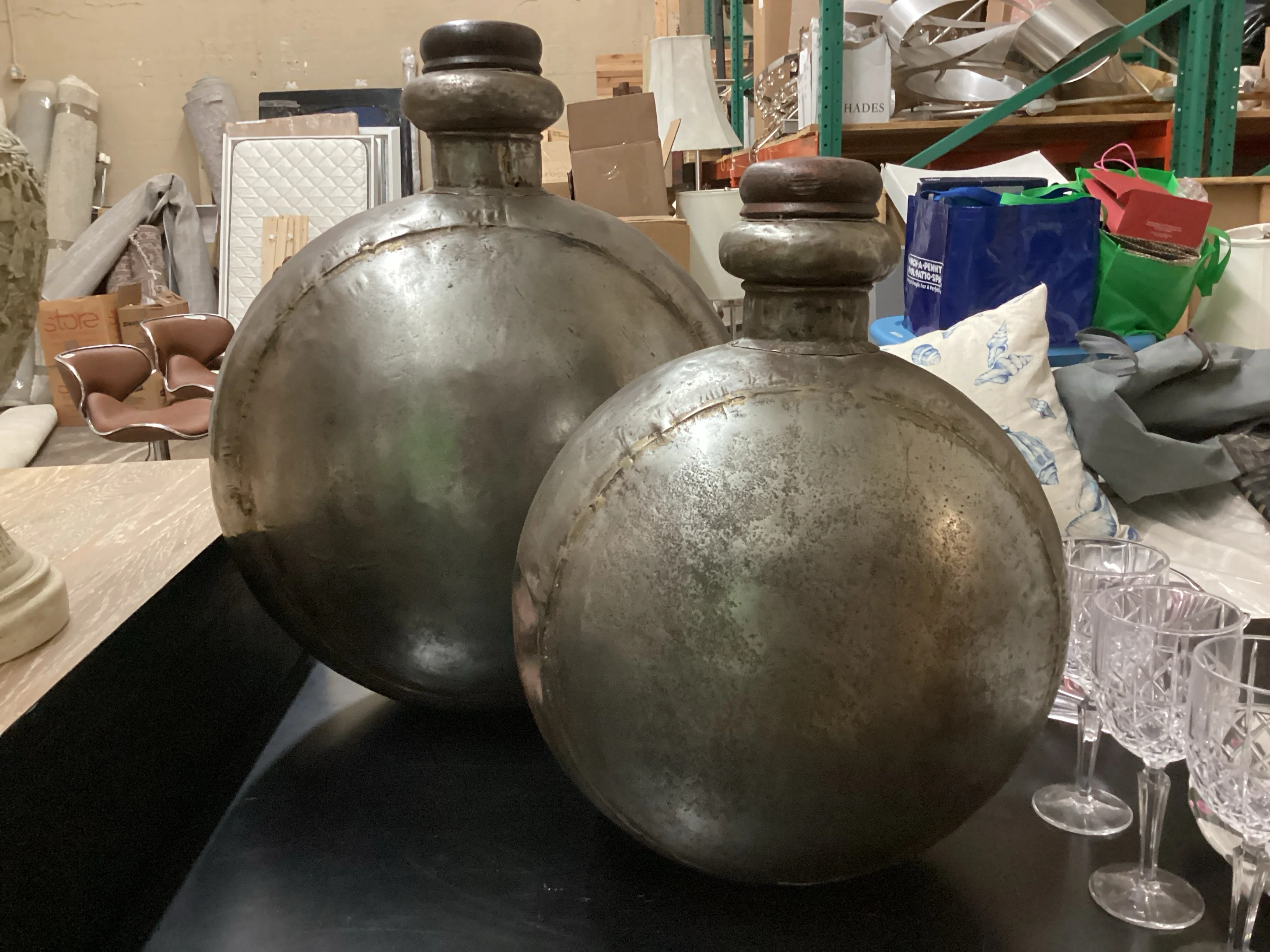 Pair Silver Tone Vessels