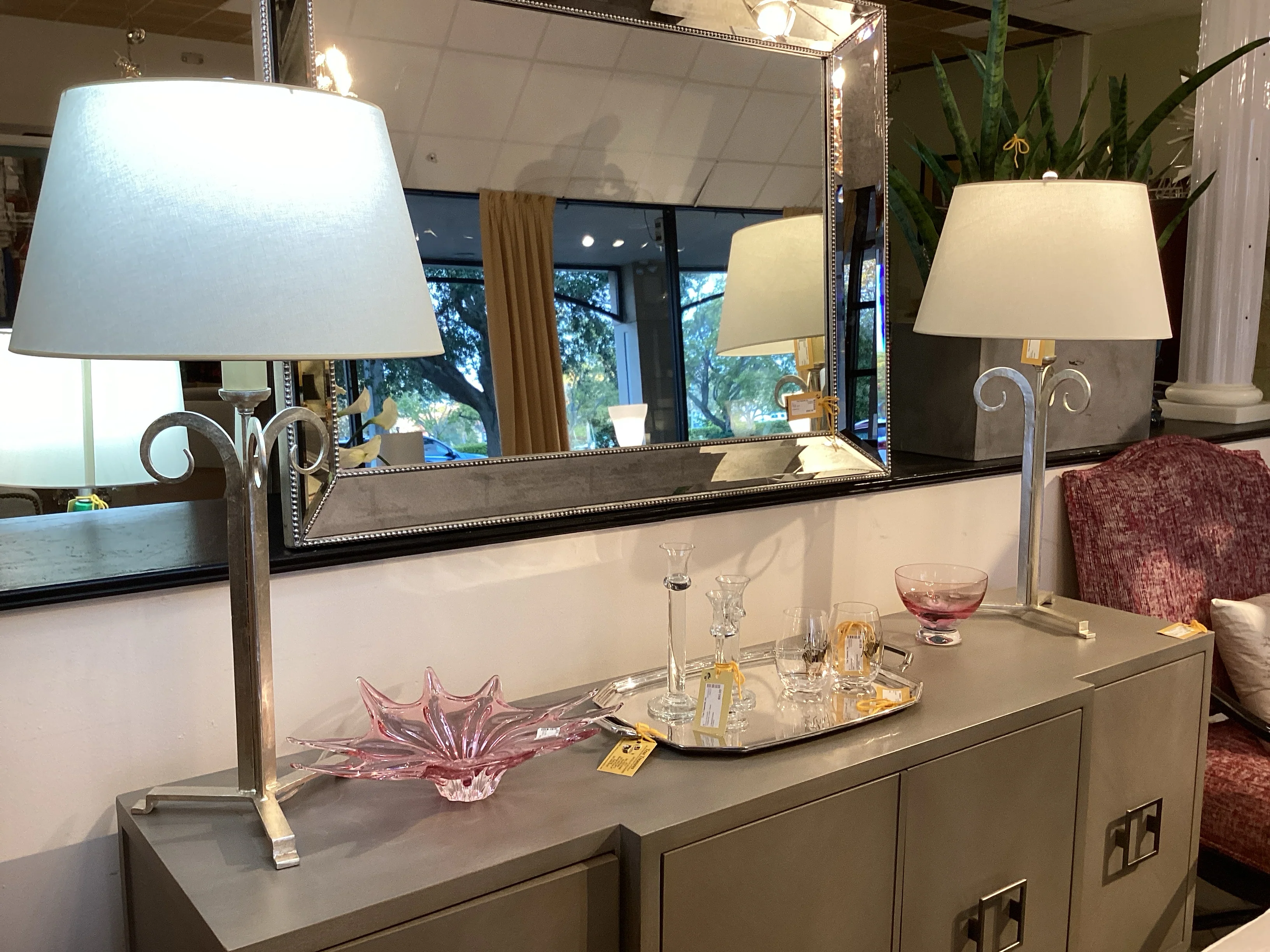 Pair Silver Tone Lamps