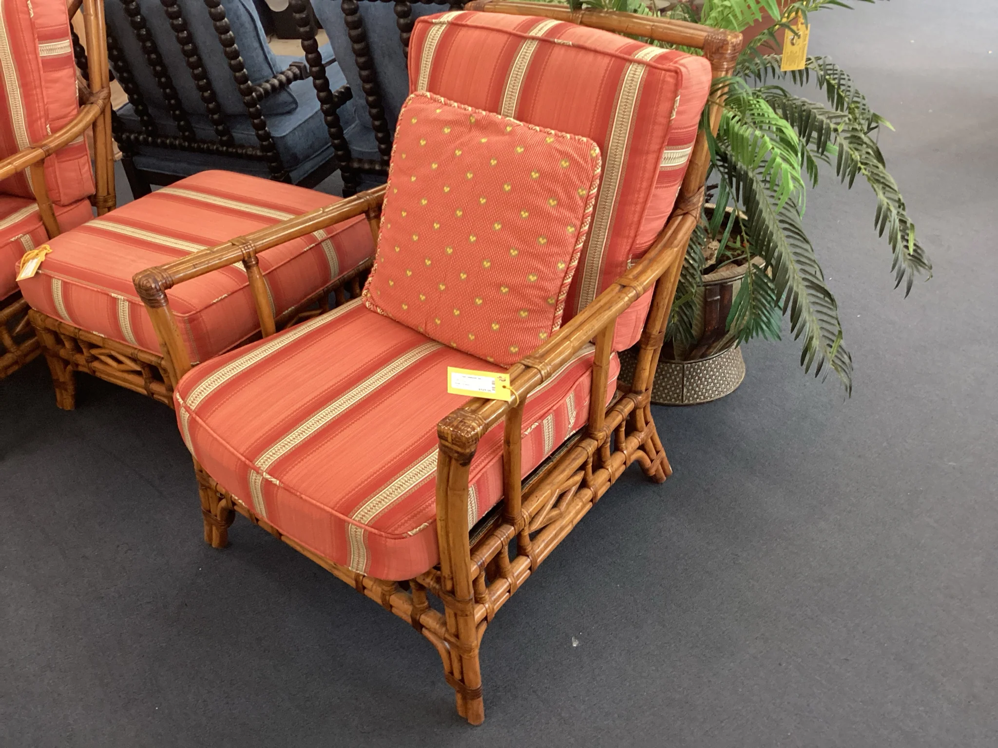 Red And Coral Bamboo Base Living Room Chair - Image 2