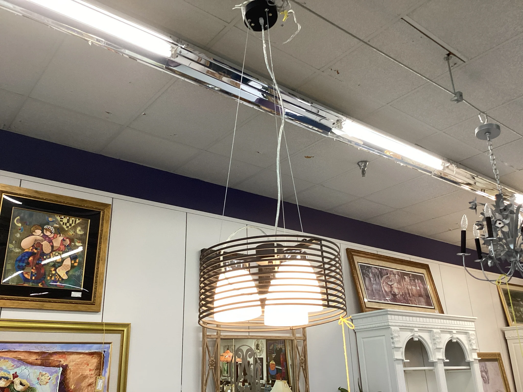 Round Metal Chandelier With Three Globes - Image 2