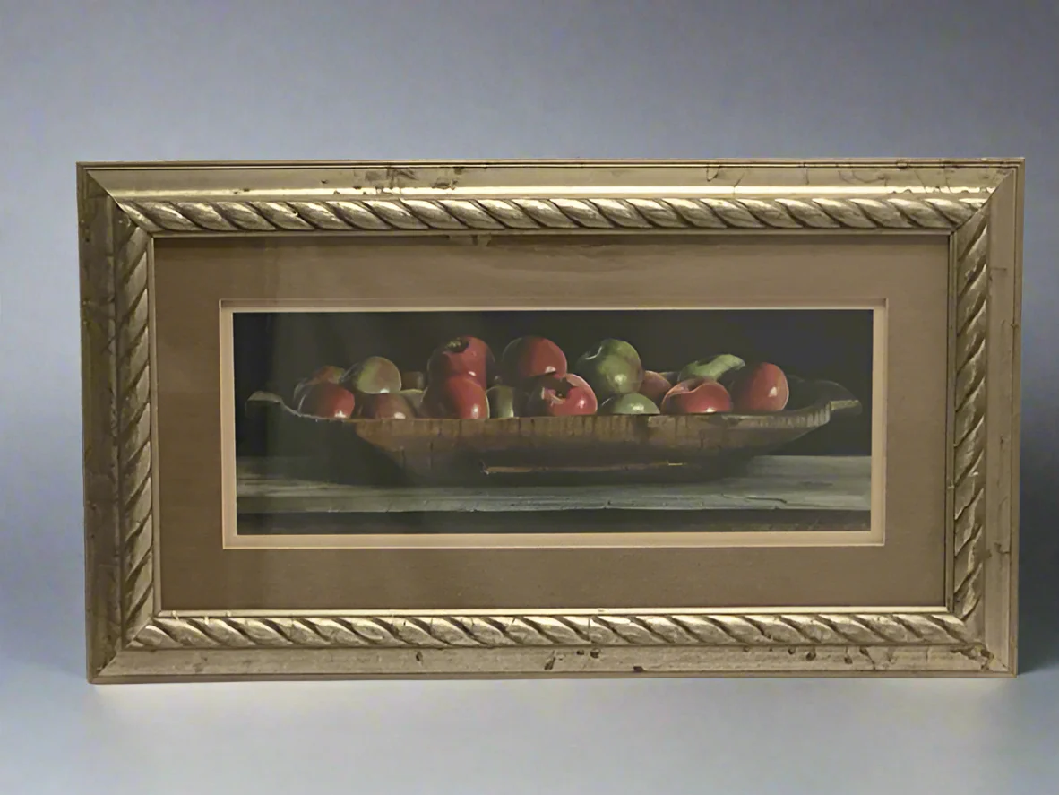 Signed Print Framed Apples In Wood Bowl