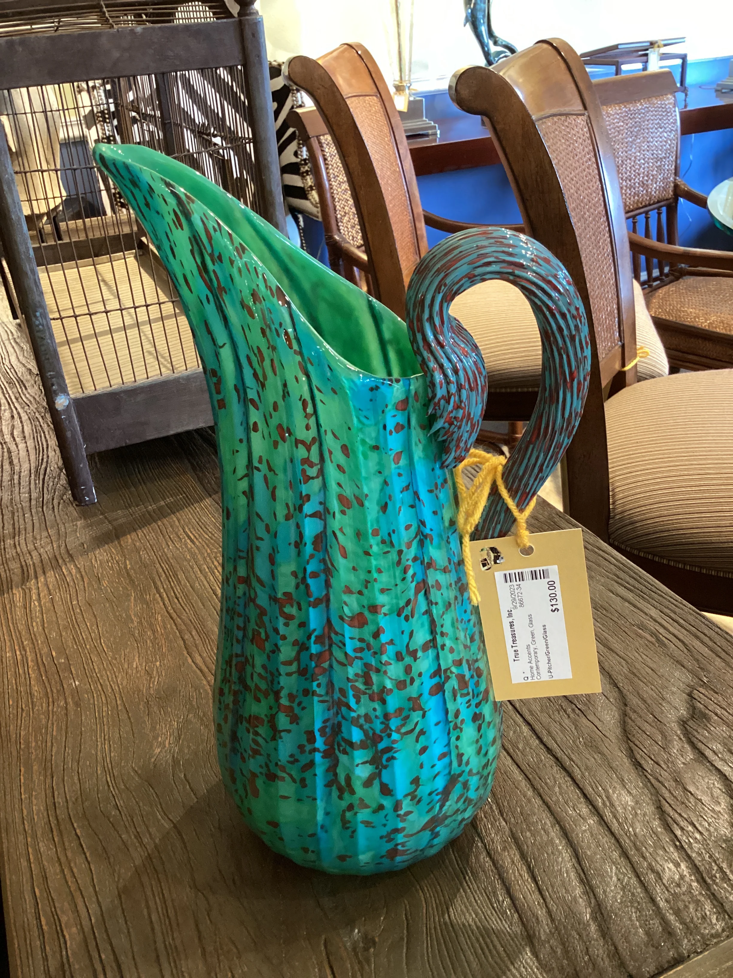Turquoise and Green Glass Pitcher