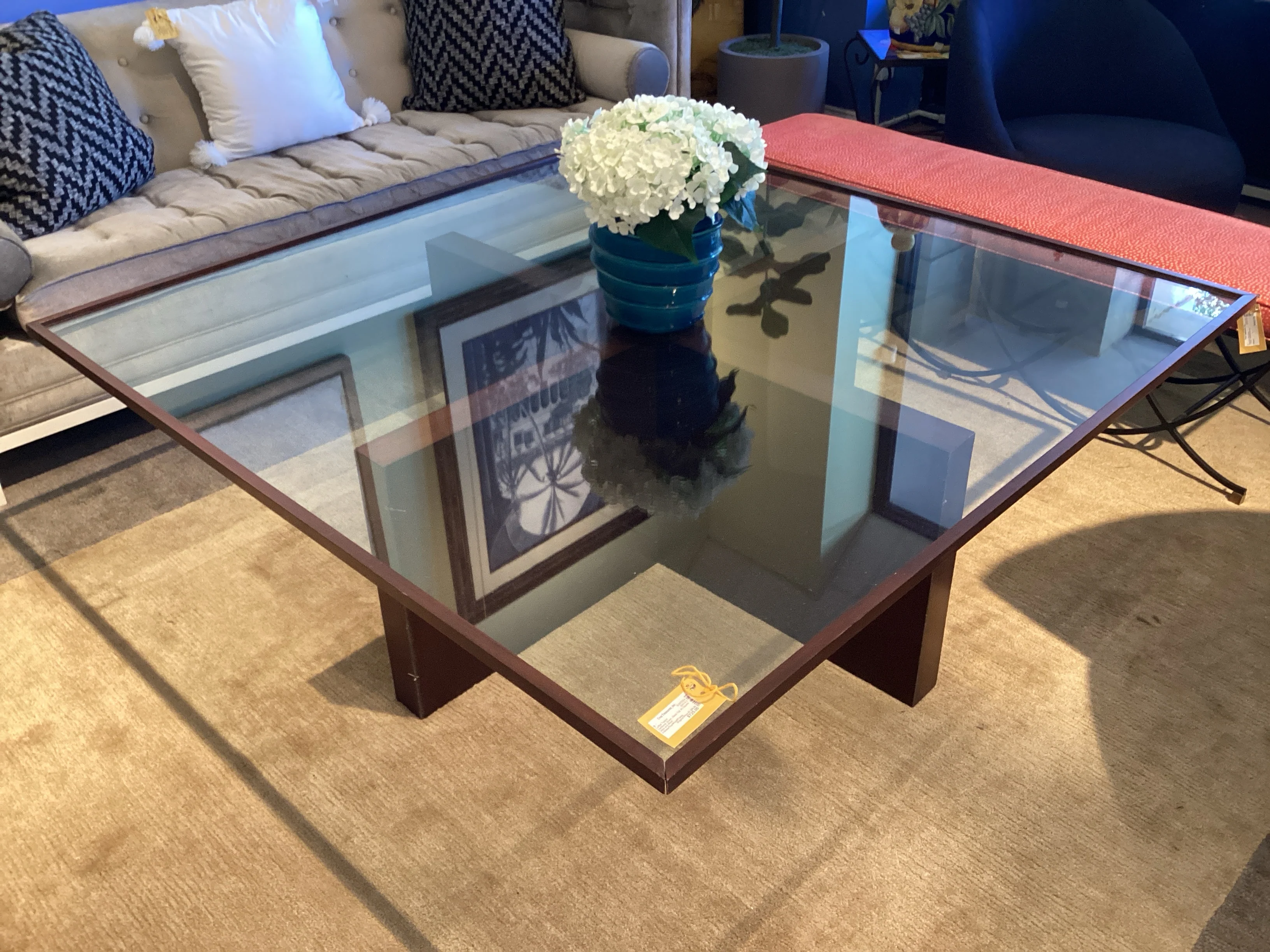 "X" Coffee Table with Glass Top